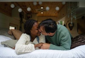 woman and man cuddling